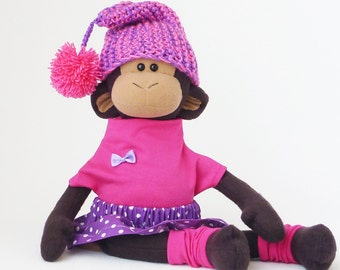 Stuffed monkey, stuffed animal, fabric doll, baby shower gift, nursery decor, kids toys, handmade toys, plush monkey, toy for girl