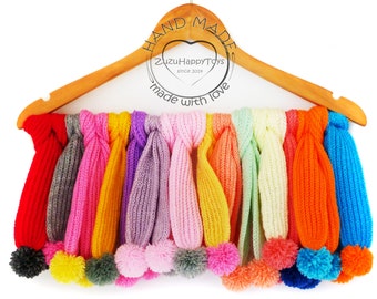NEW  COLORS Knitted scarf with pompoms for doll, Knitted accessories for toys