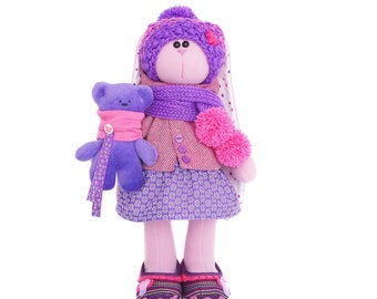 Stuffed rabbit doll 14 inch for girl, Easter bunny plush pink, Rabbit clothing, Stuffed bunny doll, hare plush, stuffed toys