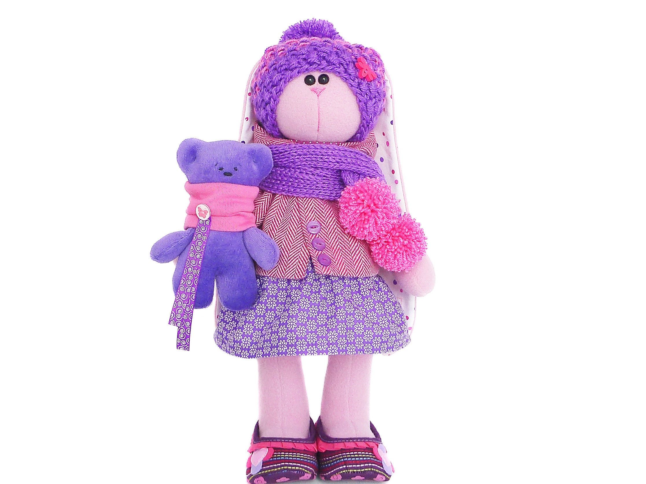 Bambola di peluche coniglio da 14 pollici per bambina, peluche coniglietto pasquale rosa, abbigliamento coniglio, bambola di peluche coniglio, peluche lepre, giocattoli di peluche - Italia