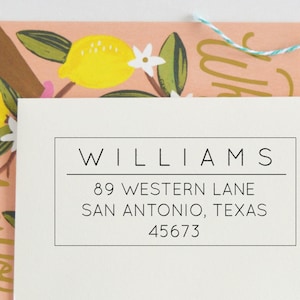 Classic Return Address Stamp, Customized using Sans Serif Font A Modern Gift for a Housewarming, Wedding Gift or Engagement. No 61 image 1