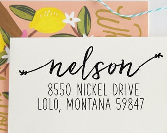 Leaf + Modern Return Address Stamp | Custom Rubber Stamp | Rustic | Address Stamp | Custom address stamp | Newlywed Gift, No. 90