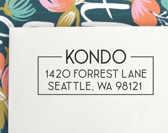 Art Deco Return Address Stamp with Clean Lines makes a Unique Housewarming Gift, mounted on Wood Block or Self Inking Stamp, No 204