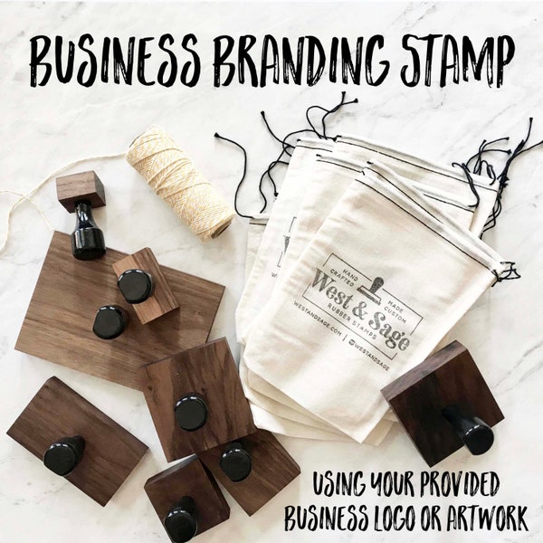 Custom Rubber Stamp for Small Business Logos - Simple, Eco-friendly Business Branding, Top-Quality Rubber on a Handmade Walnut Wood Block