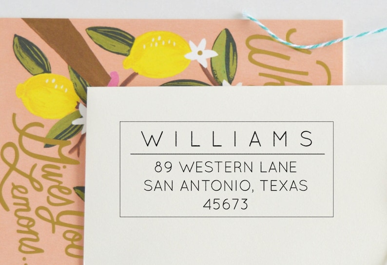 Classic Return Address Stamp, Customized using Sans Serif Font A Modern Gift for a Housewarming, Wedding Gift or Engagement. No 61 image 1