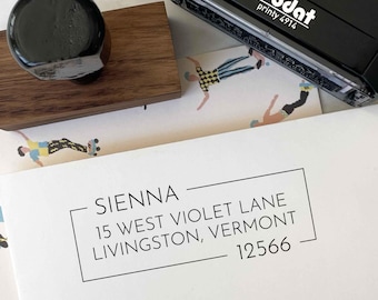 Midcentury Modern Return Address Stamp: Personalized Wood Block or Self-Inking