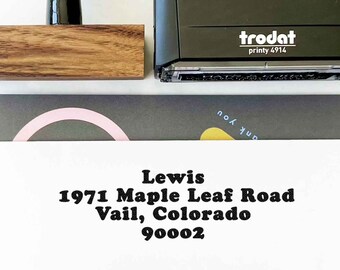 Vintage Return Address Stamp, A Bold Retro Design Mounted on Self Inking or Walnut Wood Block, Color Options, Custom Personalized Gift, #400