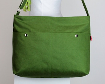 Green Messenger Large Canvas Bag Outer Zip Pocket Unisex College Bag Washable Crossbody Long Adjustable Strap Bookbag Gift For Men And Women