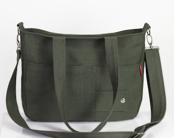 Canvas Shoulder Bag Crossbody Detachable Strap Messenger Bag Travel Multi Pockets Tote Eco Cotton Diaper Bag Grocery Casual Bag Minimalist