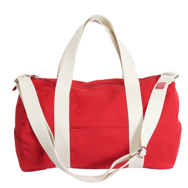 Red Canvas Duffel Bag, Fully Lined Washable, Gym Bag, Yoga Bag, Unisex Sports Bag, Duffle Bag, Overnight Bag, Travel Bag, Pockets Bag, Cute