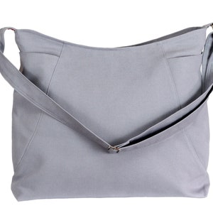 Gray Canvas Crossbody Hobo Bag Large Side Pockets Long Adjustable Strap Zipper Closure Cute Purse Messenger Bag Fully Lined Washable Handbag