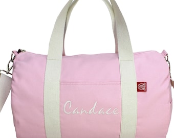 Personalized Duffle Bag, Embroidered Duffle Bag, Custom Duffle Bag, Monogrammed Travel Bag, Overnight Bag, Baby Bag, Gym Bag Pink Embroidery
