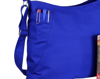 Canvas Hobo Bag Crossbody für Frauen große mittlere Größe mit Seitentaschen Alltag Shopping Arbeit Sport Baumwollstoff Waschbar Einkaufstasche