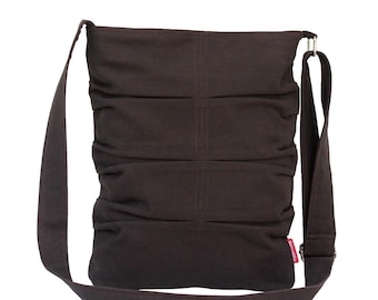 Small Canvas Crossbody Tote Bag Pleated Purse Washable Cotton Mother Travel Handbag Casual Everyday Shoulder Bag For Women Dark Brown