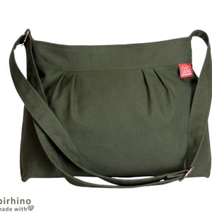 Small Crossbody Bag Stylish Canvas Lover Mother Purse Washable Zipper Closure Simple Pleated Bag Everyday Lightweight Bag Military Green