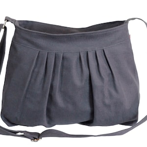 Canvas Crossbody Bag Medium Size Pleated Washable Hobo Bag Shopping Bag Casual School Bag Everyday Bag Weekender Bag Shoulder Bag Dark Gray