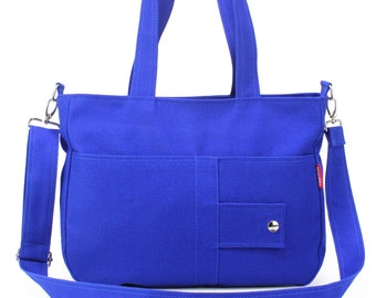 Bolso de hombro de lona para mujer, bandolera con correa desmontable, bolso mensajero con múltiples bolsillos, cierre de cremallera, bolso universitario simple, bolso de viaje para todos los días, azul