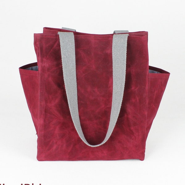 Waxed Canvas Grocery Bag Pocket Bag Eco-Friendly Reusable Market Bag Extra Strong Large Shopping Farmers Bag Long Handles Stylish Cute Tote