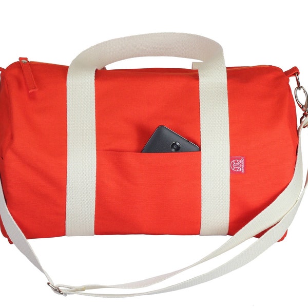 Canvas Duffel Bag Workout Waxed Duffle for Men Women Orange Bag Fully Lined Washable Cotton Webbing Crossbody Strap Gym Bag Yoga Bag Simple