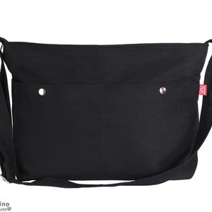 Black Messenger Bag Canvas Tote Classic Style Large Travel Bag Shoulder Bag Men Bag Women Purse Unisex Casual Washable Cotton Everyday Bag