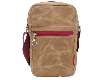 Kleine unisex gewaxt canvas crossbody tas paspoort messenger tas tas minimalistische tas man tas organisator kleurrijke kameel bordeaux rode rits