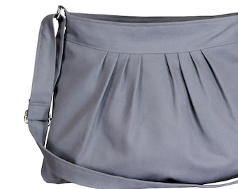 Women Canvas Crossbody Bag Pleated Purse With Zipper Closure Long Strap Messenger Minimalist Shoulder Tote Light Gray Everyday Handbag