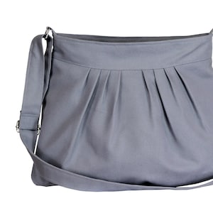 Women Canvas Crossbody Bag Pleated Purse With Zipper Closure Long Strap Messenger Minimalist Shoulder Tote Light Gray Everyday Handbag