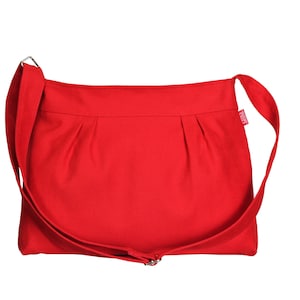 Red Small Canvas Crossbody Bag, Pleated Purse, Washable, Zip Closure, Hobo Bag, Casual Canvas Purse, Everyday Bag, Messenger Bag, Eco Vegan