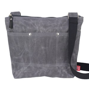 Waxed Crossbody Bag Canvas Tote for Men and Women Cotton Lining Zipper Closure Simply Messenger Bag with Pockets Plain Sturdy Functional Bag