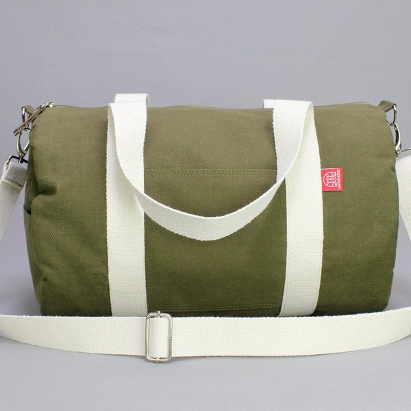 Green Canvas Duffel Bag, Washable Duffel Bag, Travel Bag, Carry all Bag, Weekender Bag, Round Bag, Circle Duffle Bag, Fitness Gym Yoga Bag