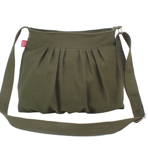 Canvas Crossbody Bag for Women Mother Daughter Gift Sling Hobo Bag Pleated Organic Cotton Washable Purse Adjustable Strap Fully Lined Green