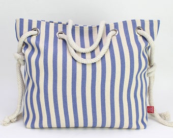 Natural Cotton Striped Beach Large Bag with Pouch Rope Handle Shoulder Tote Bag Overnight Weekender Gym Bag Navy Blue Red Maroon Mustard Bag