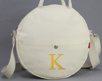 Customized Personalized Circle Bag Embroidered Natural Cotton Purse Custom Name Embroidered Tote Personalized Gift Monogram Bridal Party Bag