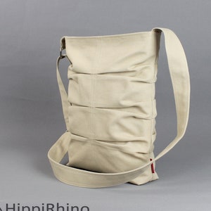 Small Canvas Tote Crossbody Bag Handmade Washable Cotton Everyday Bag Pleated Long Strap Purse Book Lover Girlfriend Bag Retro Solid Color