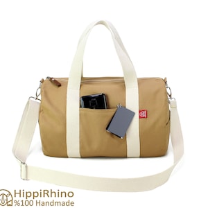 Sac polochon en toile Sac de sport en toile de coton Poignée longue bandoulière réglable lavable Gym Yoga Fermeture à glissière unisexe Sac de voyage ciré pour tous les jours
