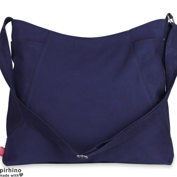 Canvas Crossbody Hobo Bag for Women Medium Large Size Zipper Closure Messenger Bag Everyday Work Bag Diaper Bag Weekender Bag  Navy Blue