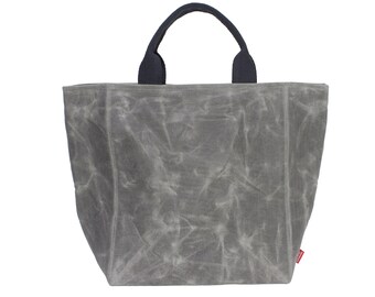 Gray Waxed Grocery Bag, Waxed Canvas Shopping Bag, Black Webbing Handle, Eco Friendly Bag, Market Tote, Reusable Grocery Bag, Heavy Duty Bag