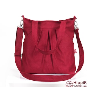 Canvas Shoulder Bag with Detachable Crossbody Strap Tote Washable Cotton Multi-Pocket Bag Pleated Purse Hobo Everyday Casual Weekender Bag