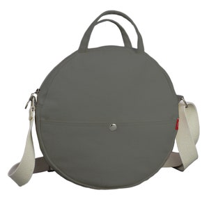 Bolso bandolera redondo de lona, bolso circular, bolso de hombro minimalista, moderno, informal, para uso diario, para mujer, moda gris, pequeño, con cremallera