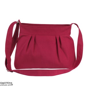 Small Pleated Canvas Crossbody Women&#39;s Bag Zipper Closure Organic Cotton Fabric Purse Shoulder Sling Hobo Bag Simple Minimalist Bag Maroon
