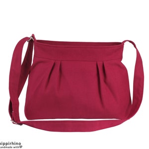 Petit sac bandoulière en toile plissée pour femme avec fermeture à glissière Sac à main en tissu de coton bio Sac à bandoulière bandoulière Simple sac minimaliste Bordeaux image 1