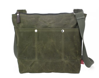 Waxed Canvas Tote Bag Crossbody Bag Unisex Pocket Bag Laptop Diaper Bag Shoulder Waterproof Hand-Waxed Simply Cute Tote Everyday Bag Green