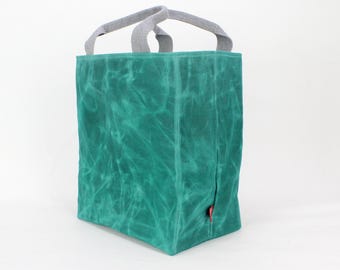 Bolso de lona encerada verde, hecho a mano, reutilizable, para la compra, minimalista, para viajes, uso diario, regalo para mujer, ecológico, elegante, duradero.