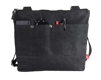 Bolso bandolera de lona encerada negra para mujeres y hombres Tote con cremallera Bolso con múltiples bolsillos Bolso de mano resistente Bolso diario unisex Hombro mensajero encerado