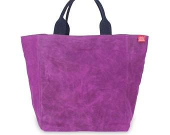 Bolsa de mano encerada para comestibles, bolsa ligera y resistente, bolsa de compras para el mercado, asa corta, plegable, ecológica, lindo regalo, bolsa reutilizable para el fin de semana, color morado