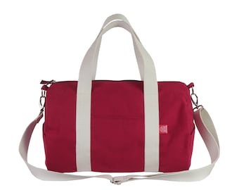 Canvas Duffel Bag Waxed Duffle Lightweight Round Bag Detachable Crossbody Strap Shoulder Handle Zip Closure Girl Men Women Sports Bag Maroon