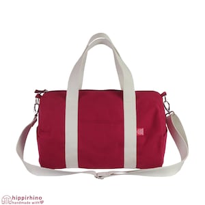 Sac de sport en toile Sac de sport ciré Sac rond léger Bandoulière amovible Poignée épaule Fermeture à glissière Fille Hommes Femmes Sac de sport Bordeaux