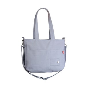 Canvas Shoulder Bag for Women Crossbody Long Detachable Adjustable Strap Multi Pocket Zip Closure Daily Tote Eco-Friendly Cotton Light Gray