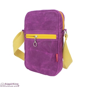 Petit sac à bandoulière en toile, sac ciré à la main pour femmes et hommes, unisexe, sac coloré, passeport, fermeture éclair, sac à main avec sangle en coton