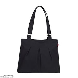 Black Canvas Shoulder Bag Sling Hobo Bag Zipper Closure Vintage Bag Women&#39;s Bag Casual Bag Slouchy Bag Cotton Tote Bag Messenger Bag Pleated